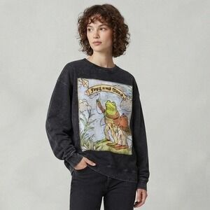 Frog and Toad Acid Wash Sweatshirt Black Tapestry Graphic Pullover Oversized L